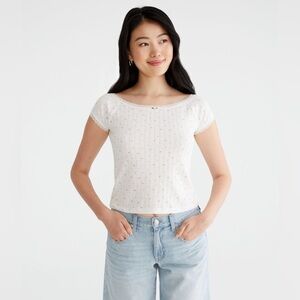 Aeropostal Ditsy Floral Boat-Neck Shrunken Tee Size XS